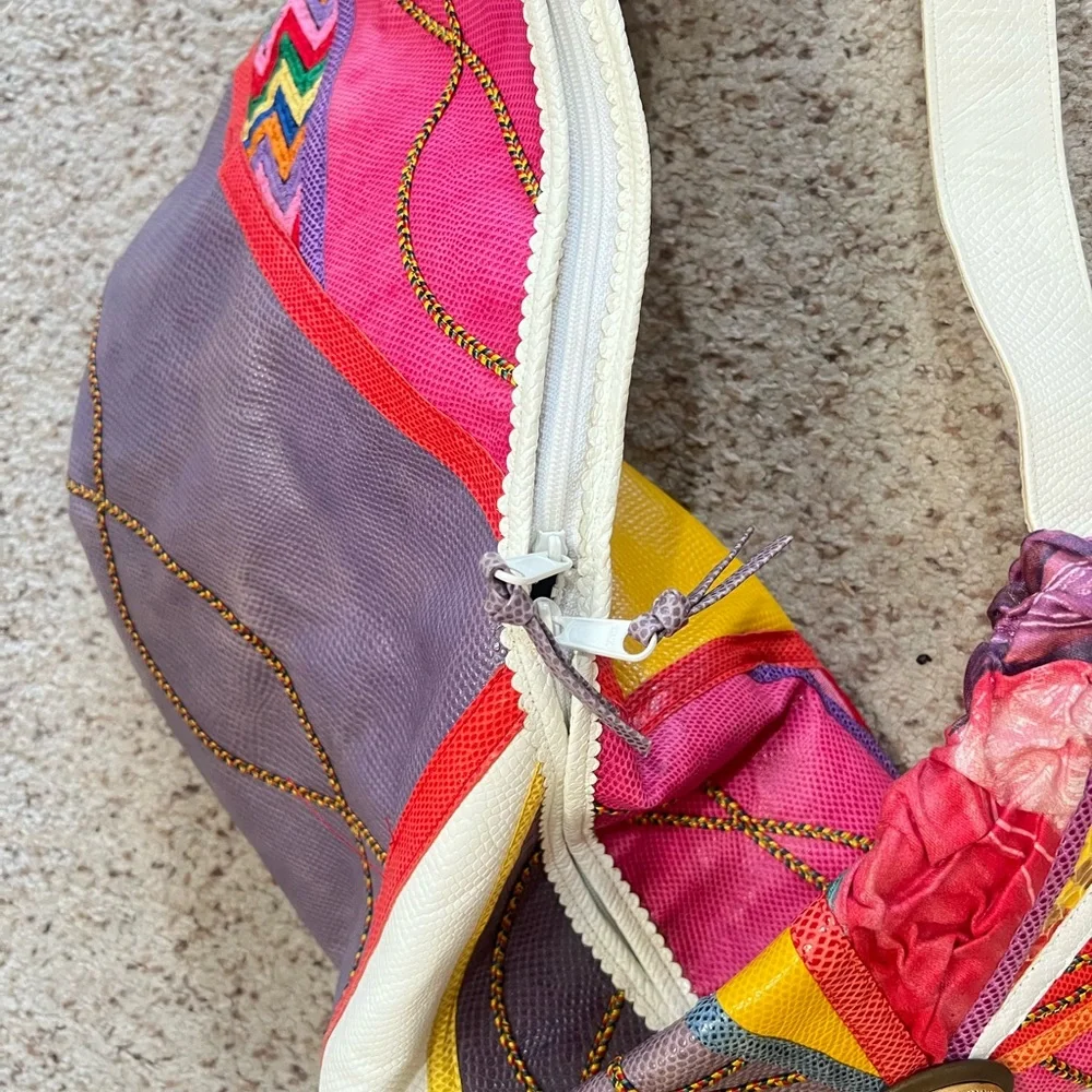 Colorful Patchwork Extra Large‎ Shoulder Sling Leather Bag Artistry boho unisex